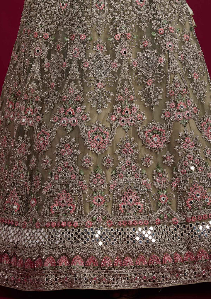Pista Green Silver Stonework Net Designer Semi-Stitched Lehenga - koskii