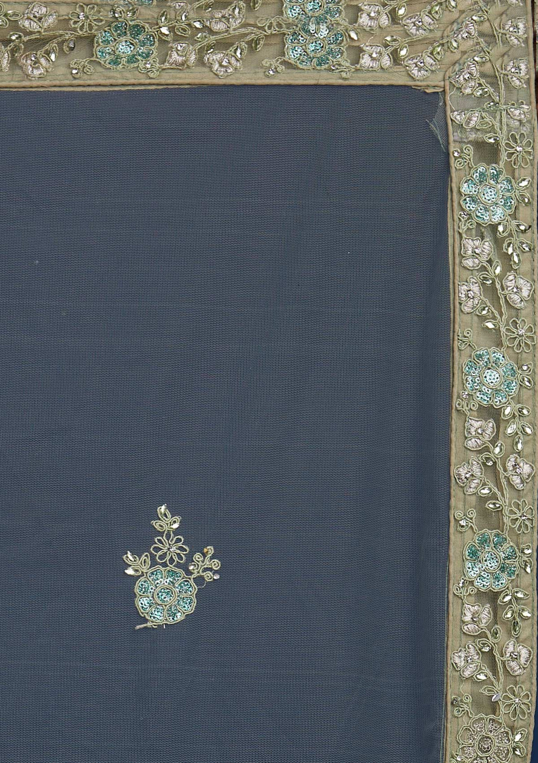 Pista Green Silver Stonework Net Designer Semi-Stitched Lehenga - Koskii