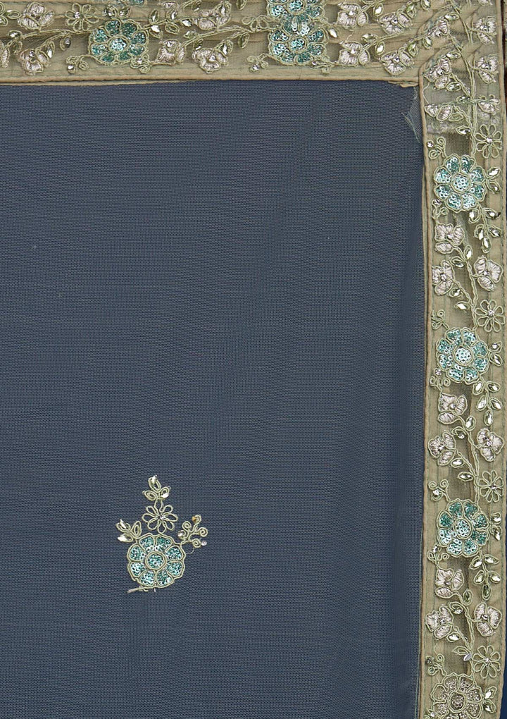 Pista Green Silver Stonework Net Designer Semi-Stitched Lehenga - Koskii
