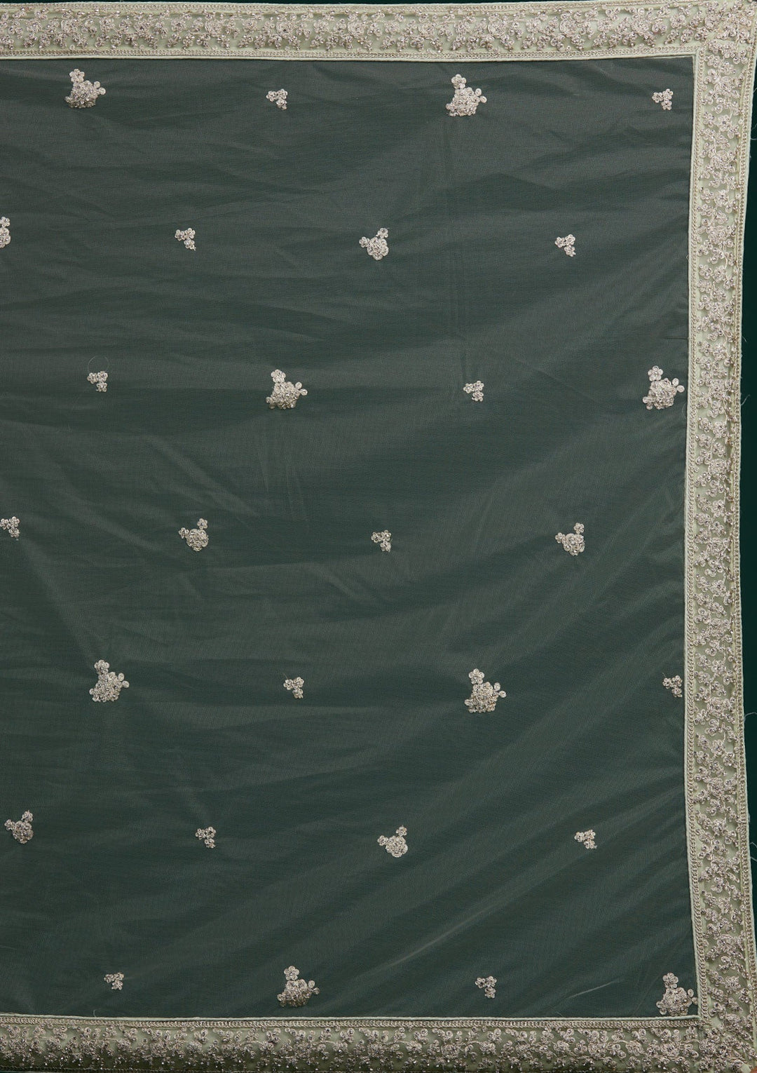Pista Green Silver Stonework Net Designer Lehenga-Koskii