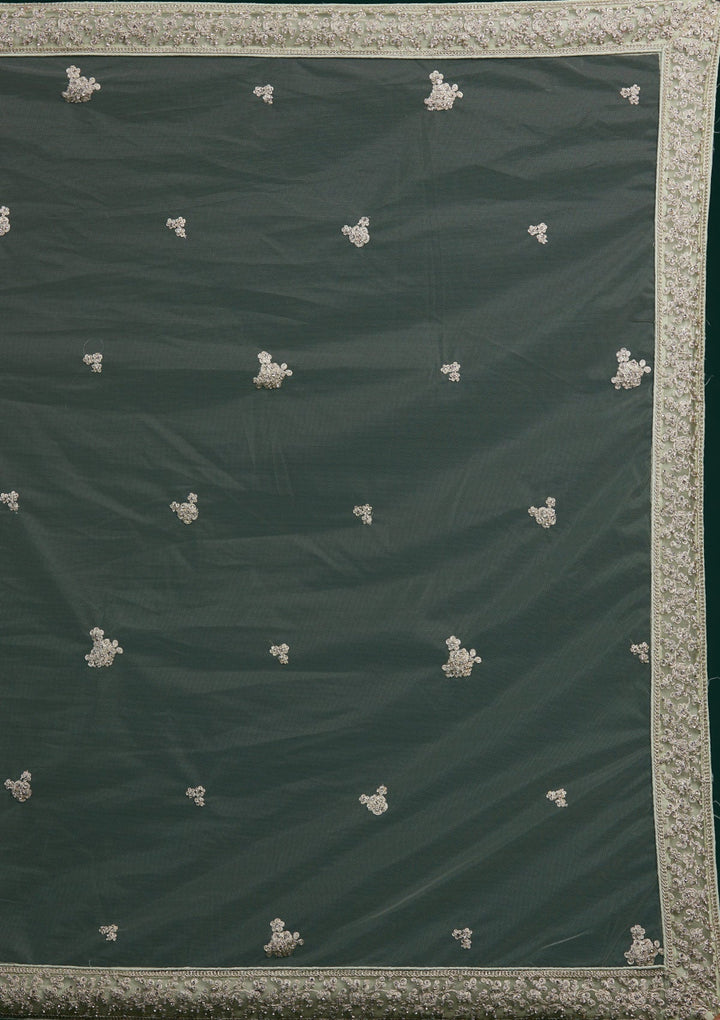 Pista Green Silver Stonework Net Designer Lehenga-Koskii