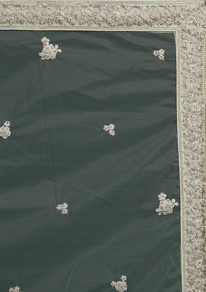 Pista Green Silver Stonework Net Designer Lehenga-Koskii