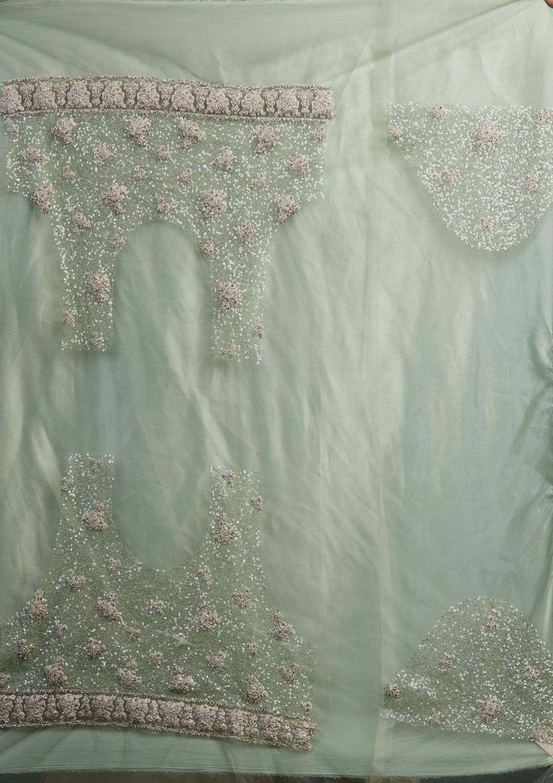 Pista Green Silver Stonework Net Designer Lehenga-Koskii