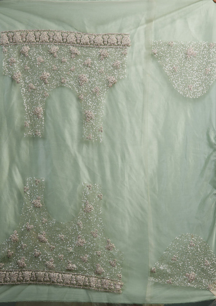 Pista Green Silver Stonework Net Designer Lehenga-Koskii