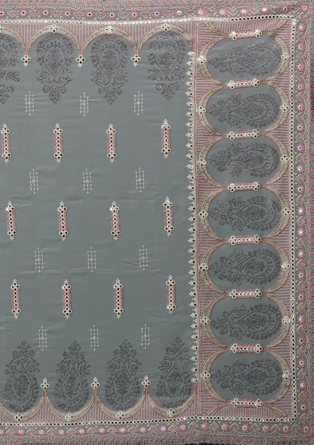 Pista Green Silver Stonework Net Saree-Koskii