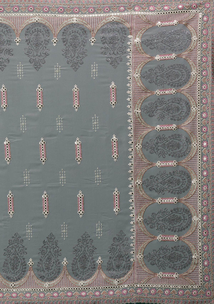 Pista Green Silver Stonework Net Saree-Koskii
