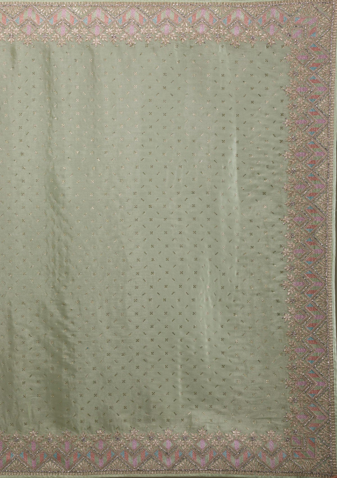 Pista Green Stonework Satin Saree-Koskii