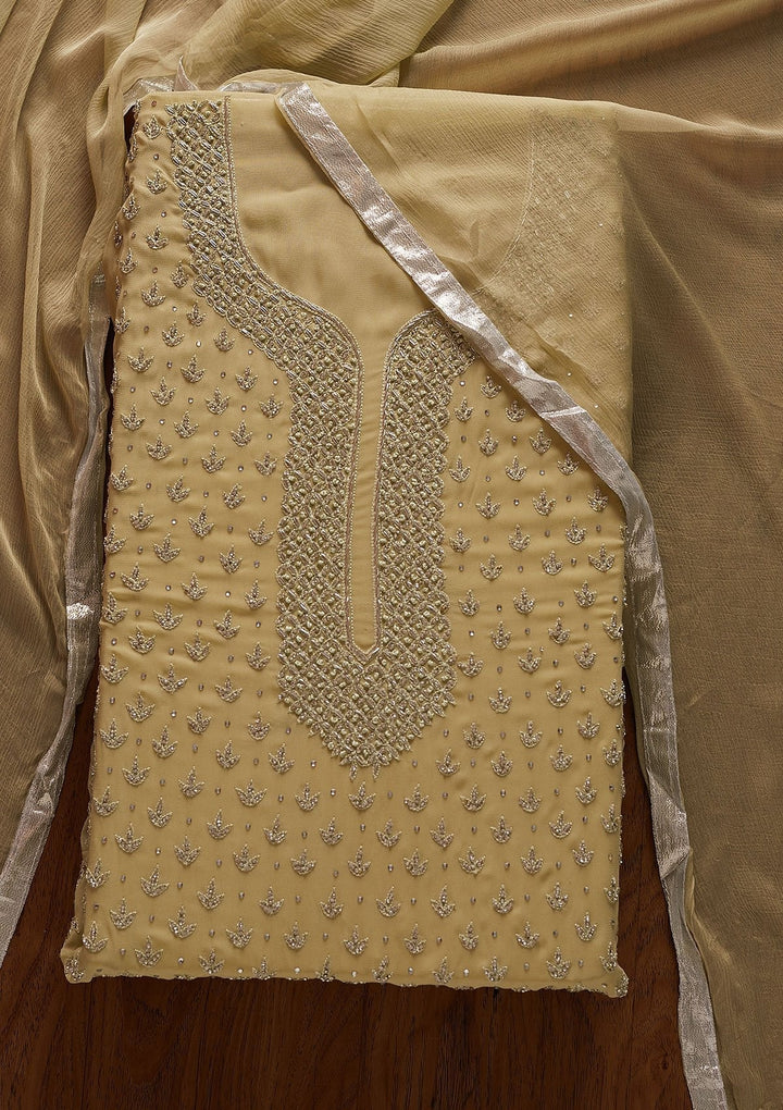Pista Green Silver Stonework Semi Crepe Designer Unstitched Salwar Suit - koskii
