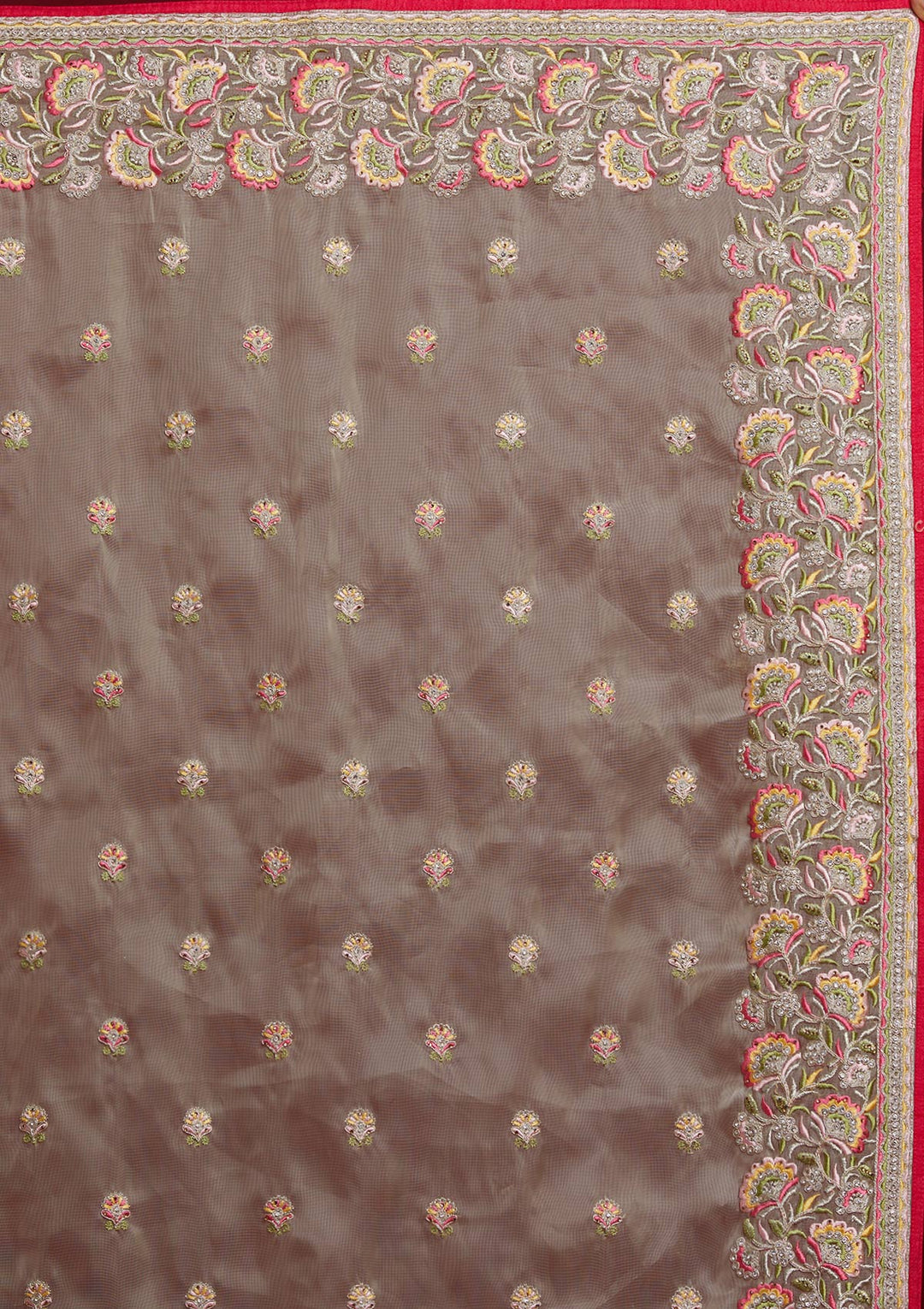 Pista Green Silver Stonework Tissue Designer Saree - koskii