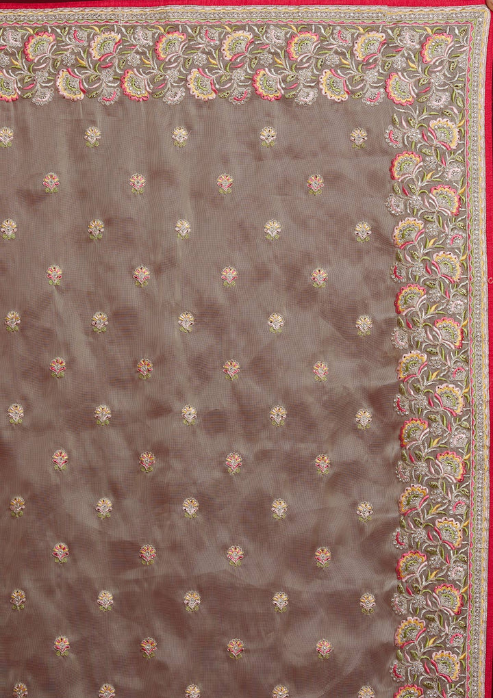 Pista Green Silver Stonework Tissue Designer Saree - koskii