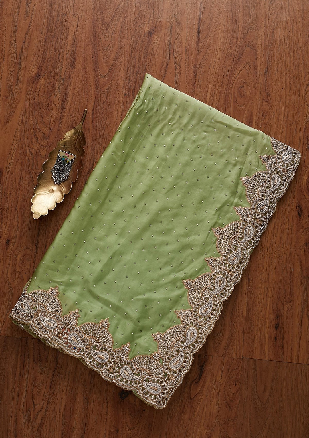 Pista Green Stonework Art Silk Designer Saree - koskii