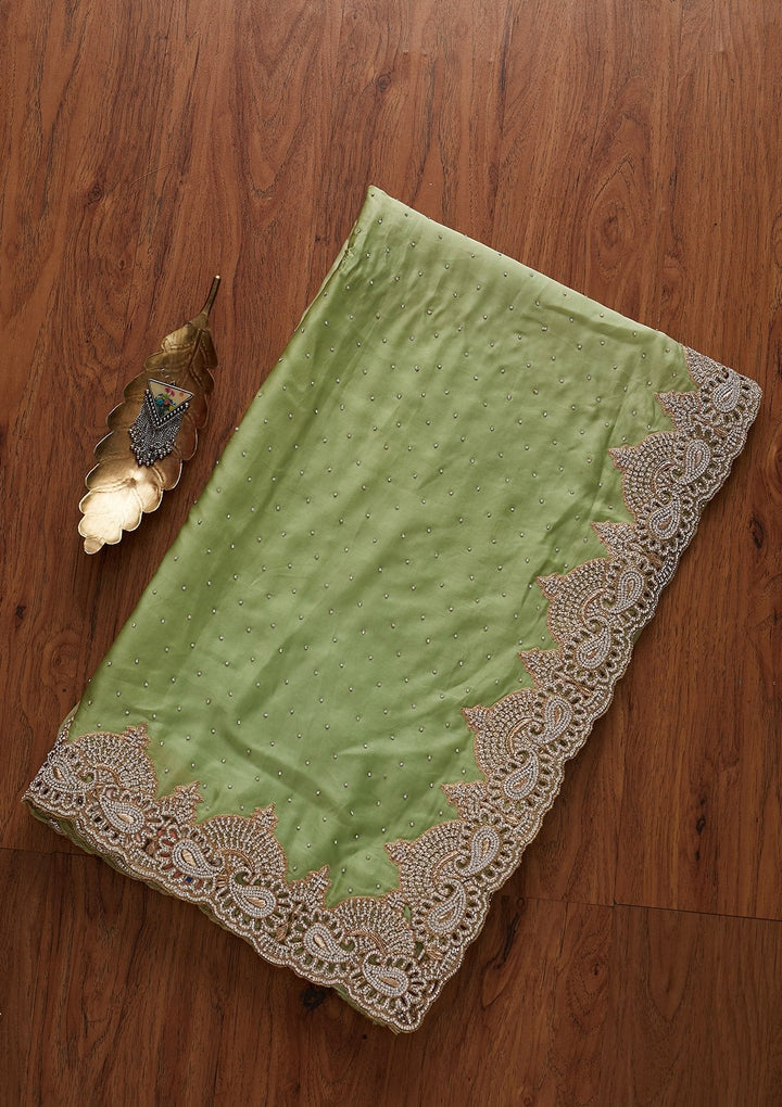 Pista Green Stonework Art Silk Designer Saree - koskii