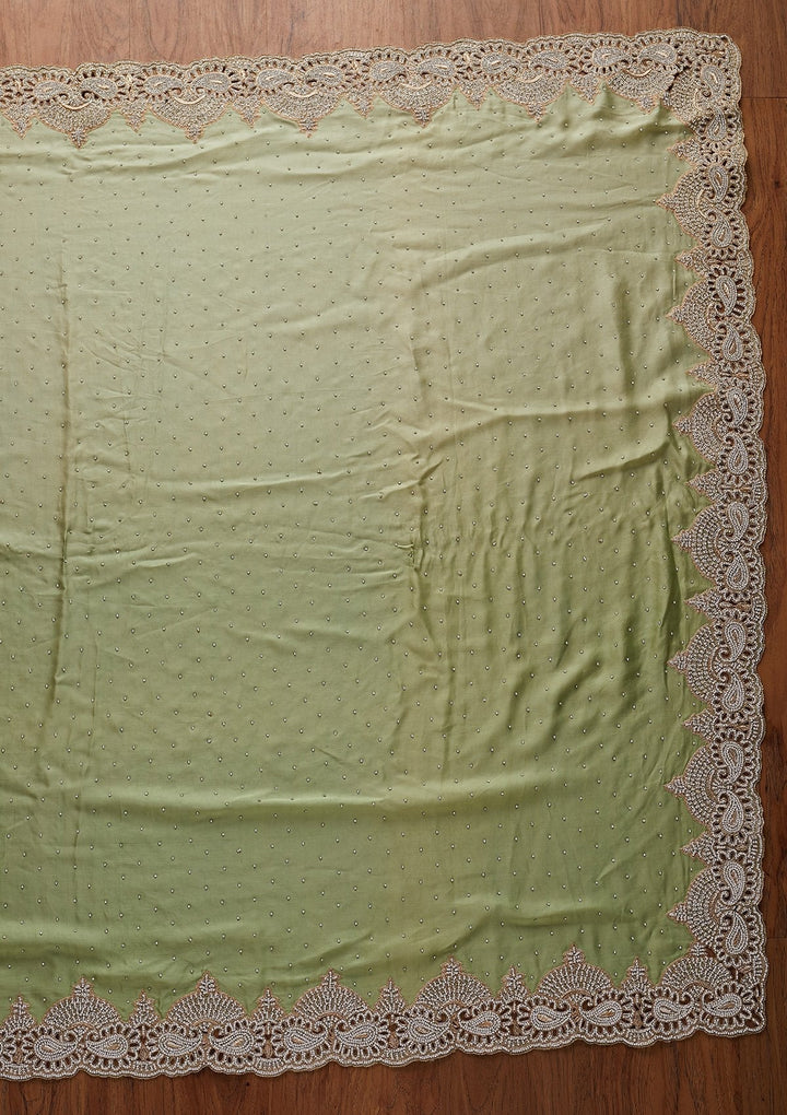 Pista Green Stonework Art Silk Designer Saree - koskii