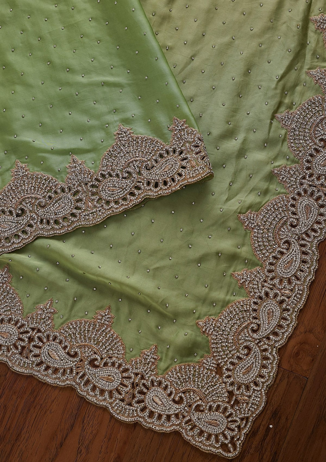 Pista Green Stonework Art Silk Designer Saree - koskii