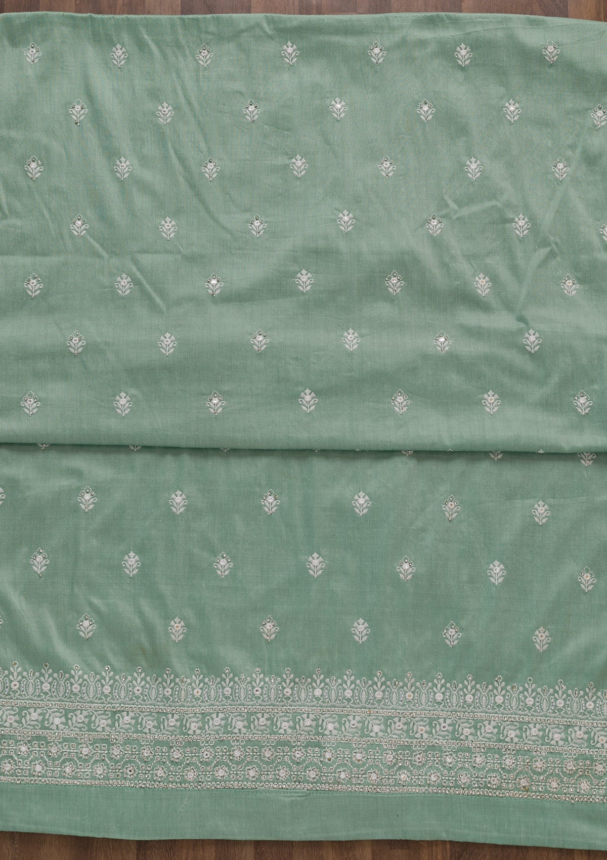 Pista Green Stonework Cotton Unstitched Salwar Suit-Koskii