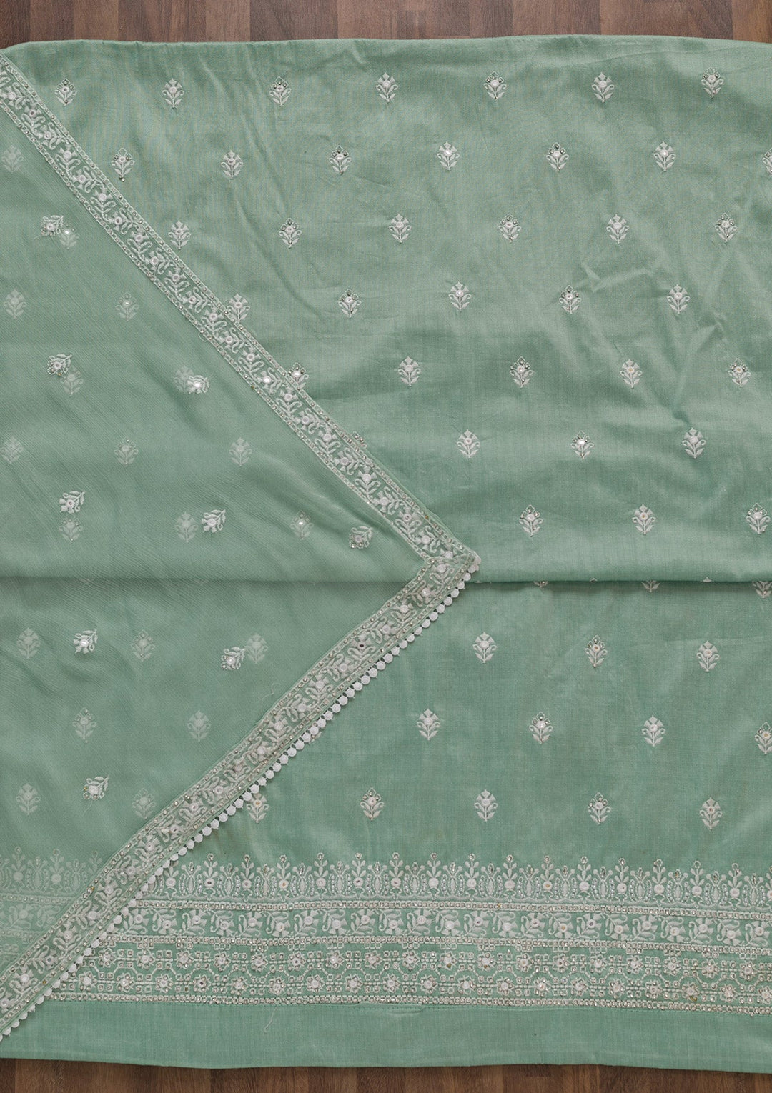 Pista Green Stonework Cotton Unstitched Salwar Suit-Koskii