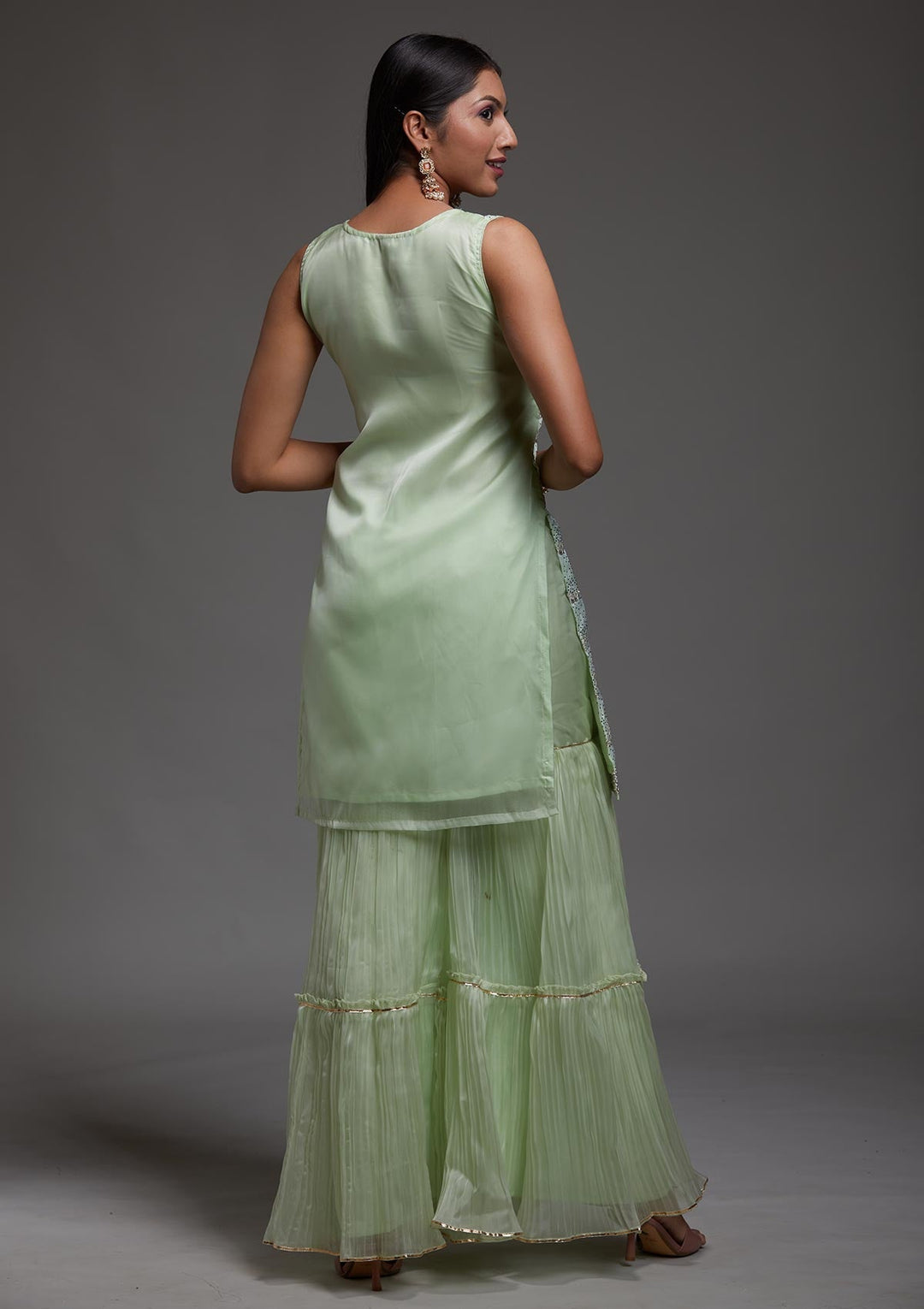 Pista Green Stonework Organza Designer Salwar Suit-Koskii