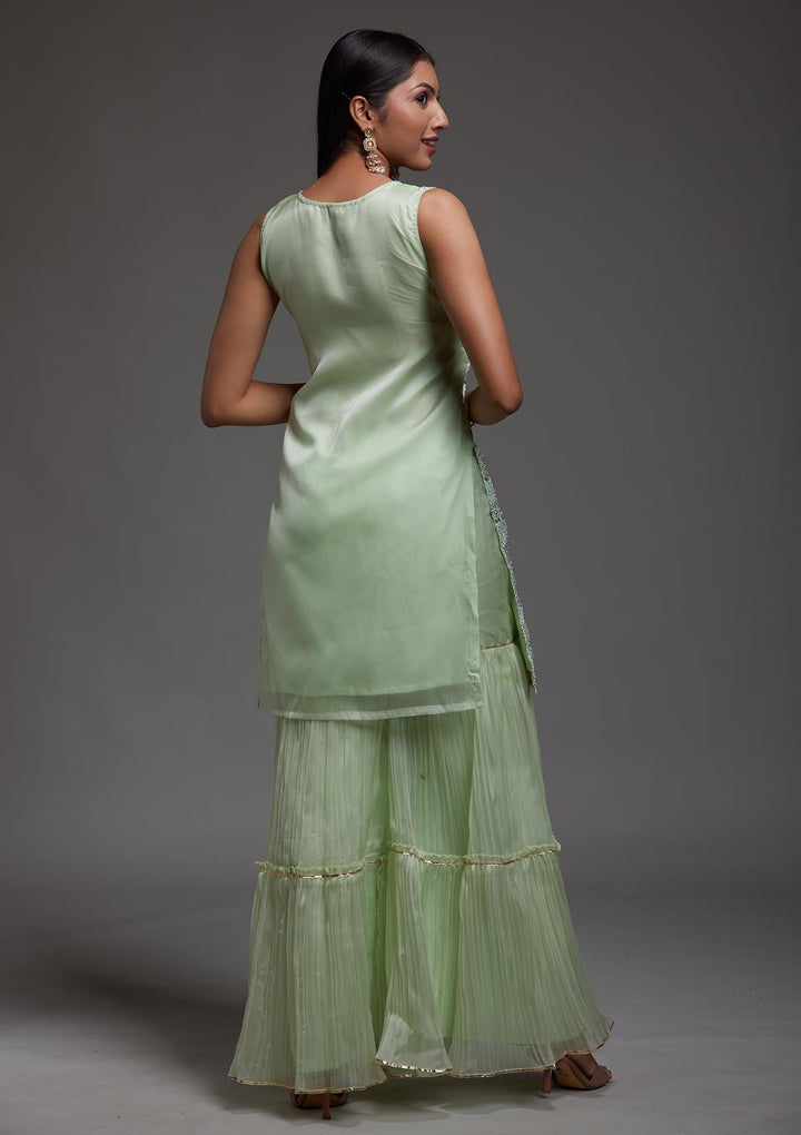 Pista Green Stonework Organza Designer Salwar Suit-Koskii