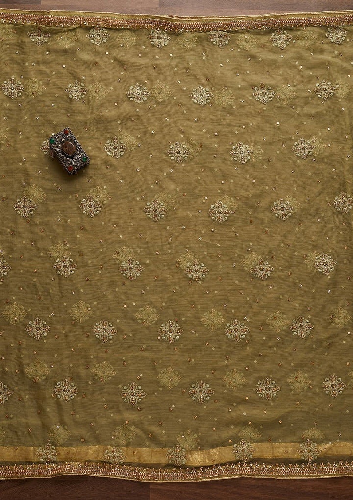 Pista Green Stonework Georgette Designer Unstitched Salwar Suit - Koskii