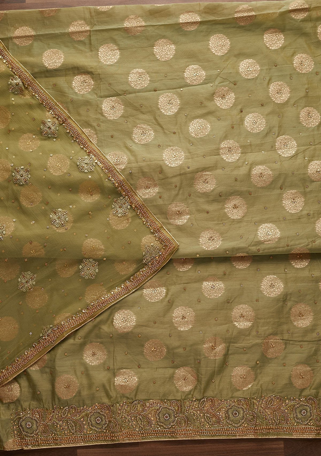 Pista Green Stonework Georgette Designer Unstitched Salwar Suit - Koskii