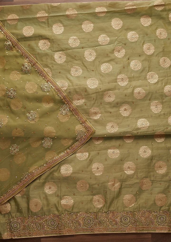 Pista Green Stonework Georgette Designer Unstitched Salwar Suit - Koskii