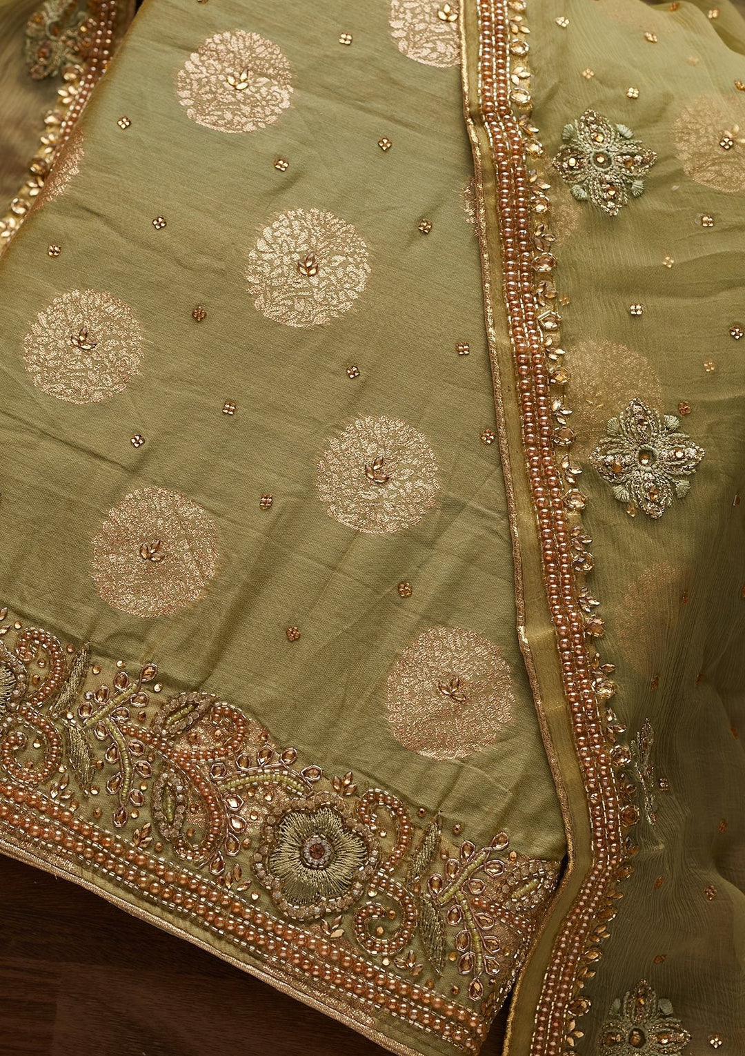 Pista Green Stonework Georgette Designer Unstitched Salwar Suit - Koskii