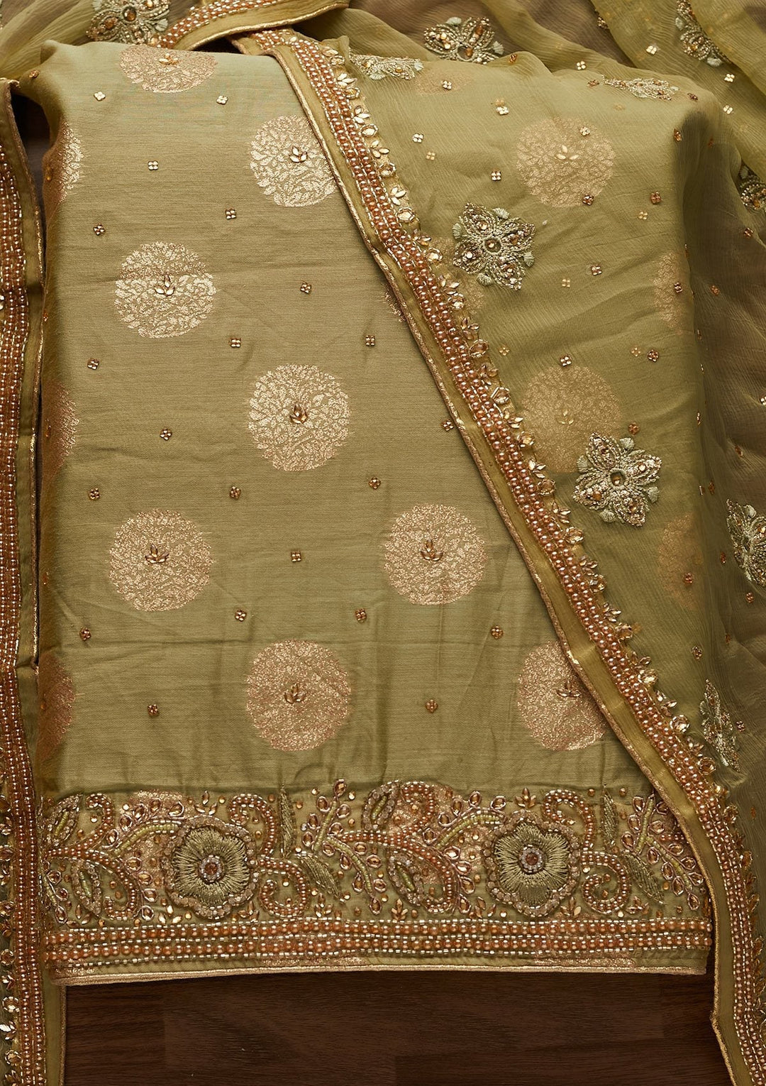 Pista Green Stonework Georgette Designer Unstitched Salwar Suit - Koskii