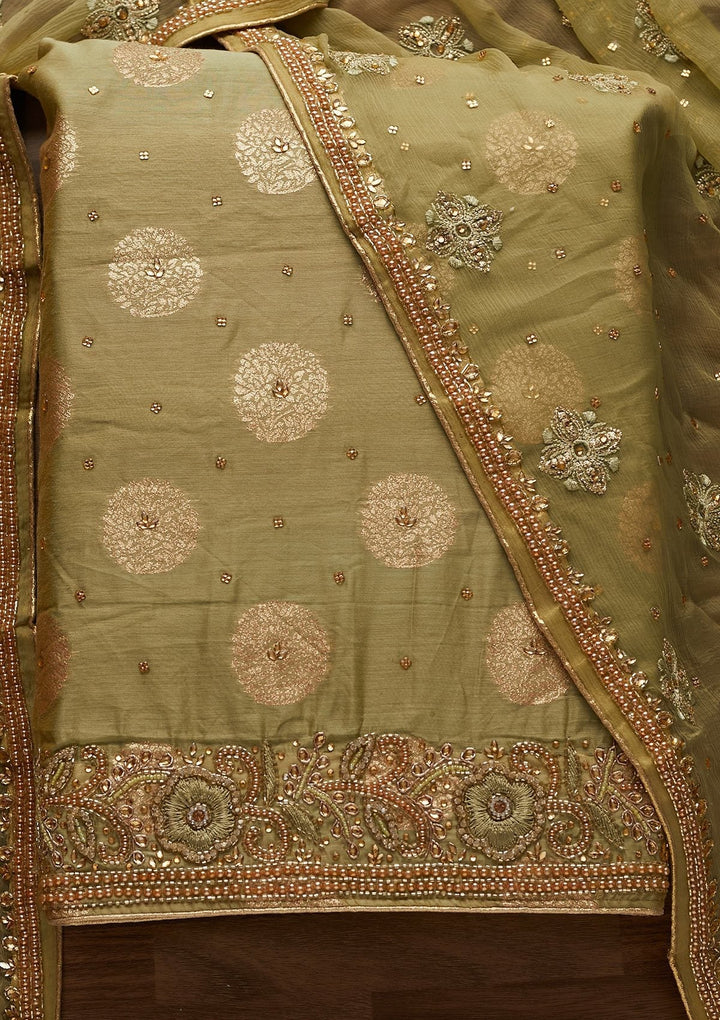 Pista Green Stonework Georgette Designer Unstitched Salwar Suit - Koskii