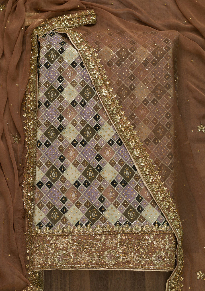 Pista Green Stonework Georgette Unstitched Salwar Suit-Koskii