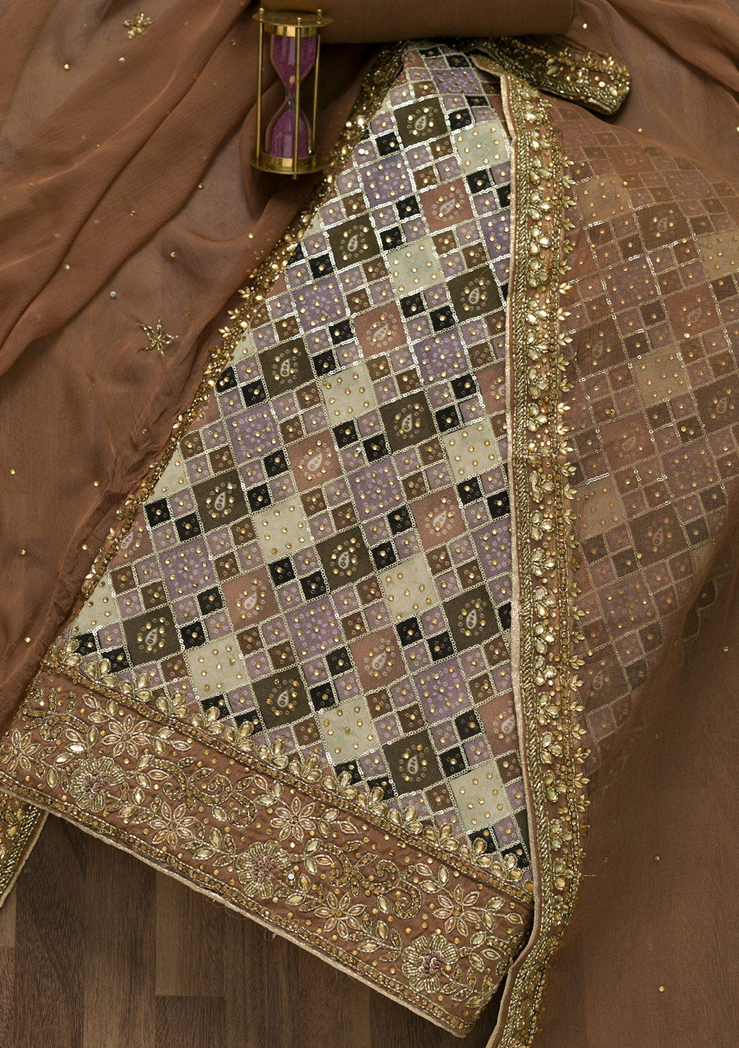 Pista Green Stonework Georgette Unstitched Salwar Suit-Koskii