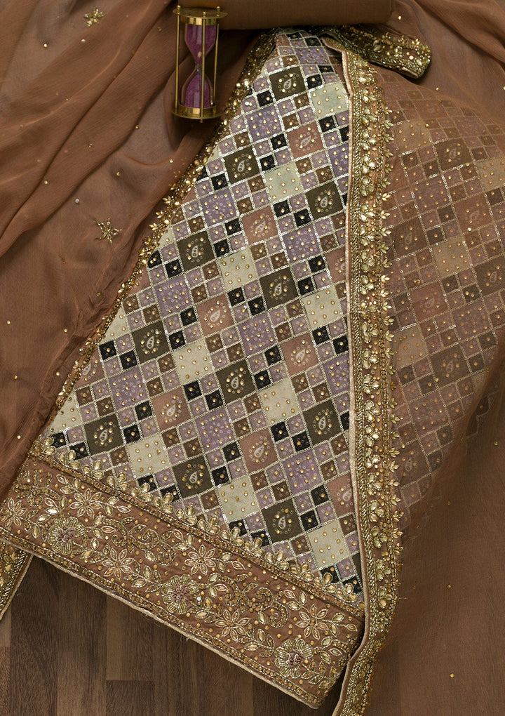 Pista Green Stonework Georgette Unstitched Salwar Suit-Koskii