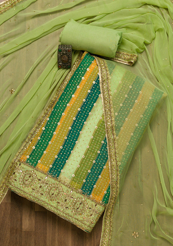 Pista Green Stonework Georgette Unstitched Salwar Suit-Koskii
