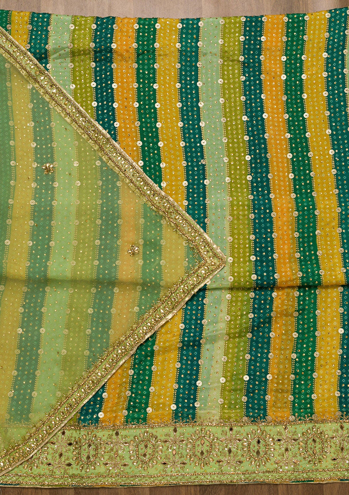 Pista Green Stonework Georgette Unstitched Salwar Suit-Koskii