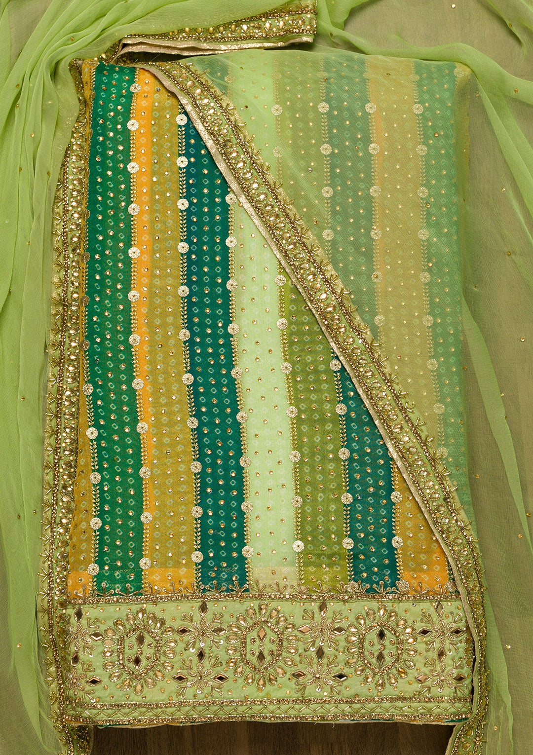Pista Green Stonework Georgette Unstitched Salwar Suit-Koskii