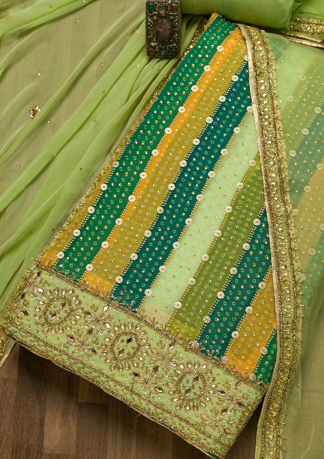 Pista Green Stonework Georgette Unstitched Salwar Suit-Koskii