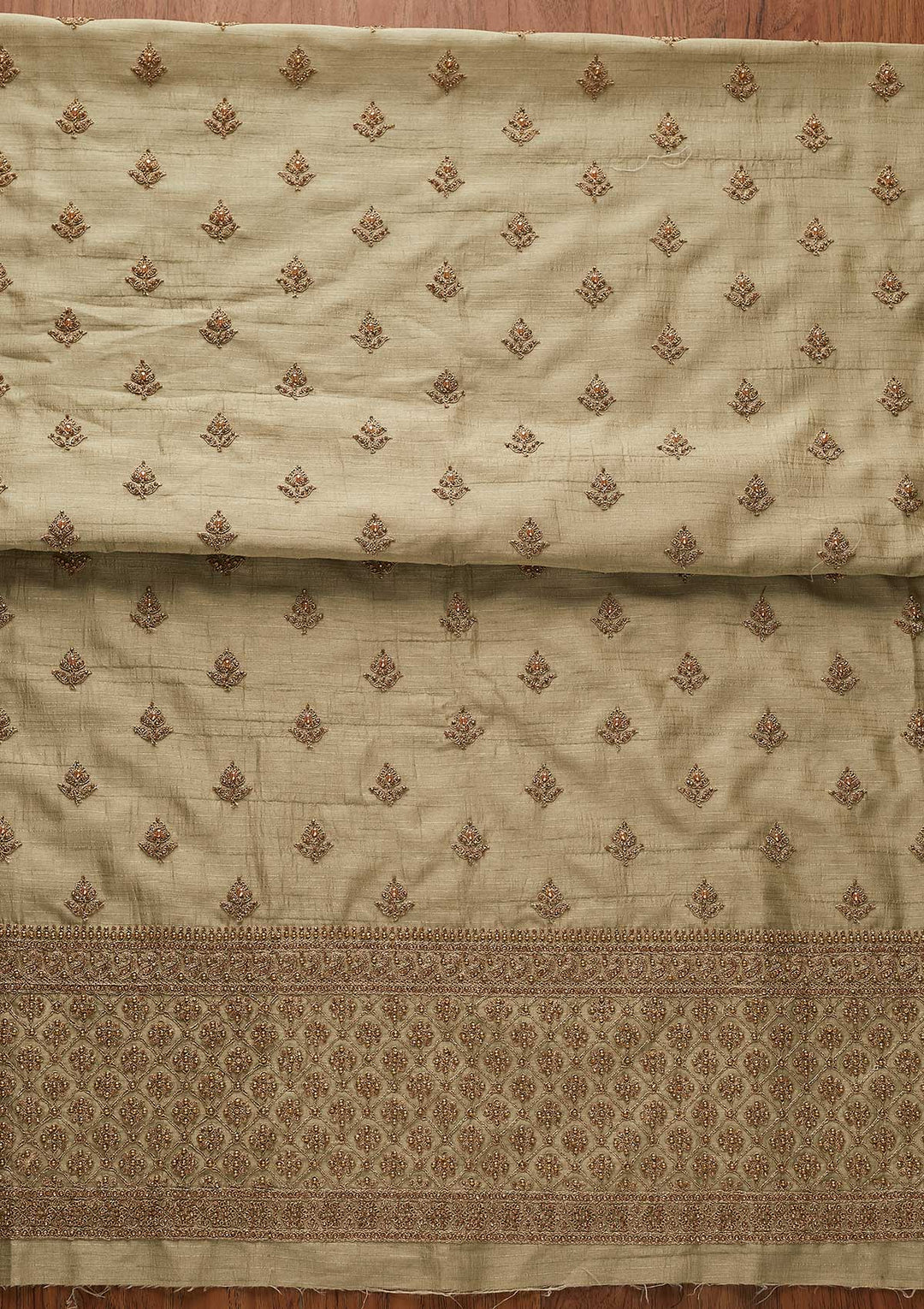 Pista Green Stonework Raw Silk Designer Unstitched Salwar Suit - koskii