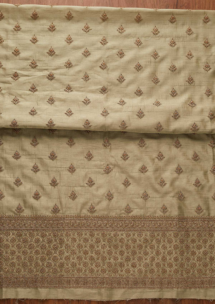 Pista Green Stonework Raw Silk Designer Unstitched Salwar Suit - koskii