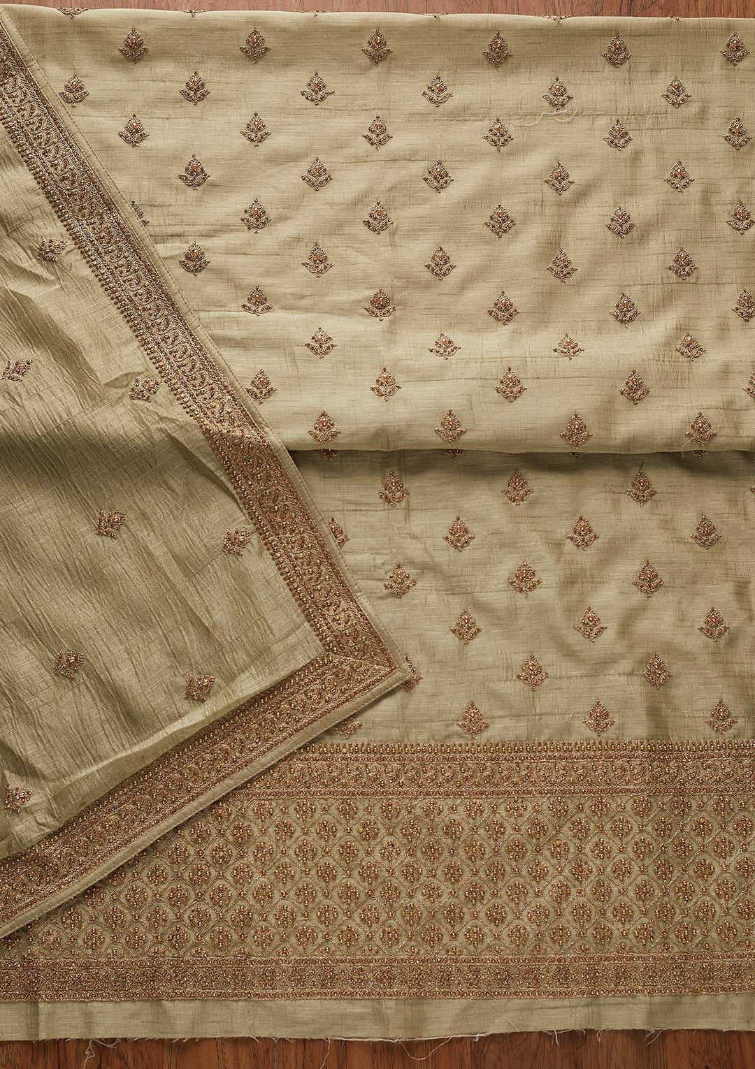 Pista Green Stonework Raw Silk Designer Unstitched Salwar Suit - koskii