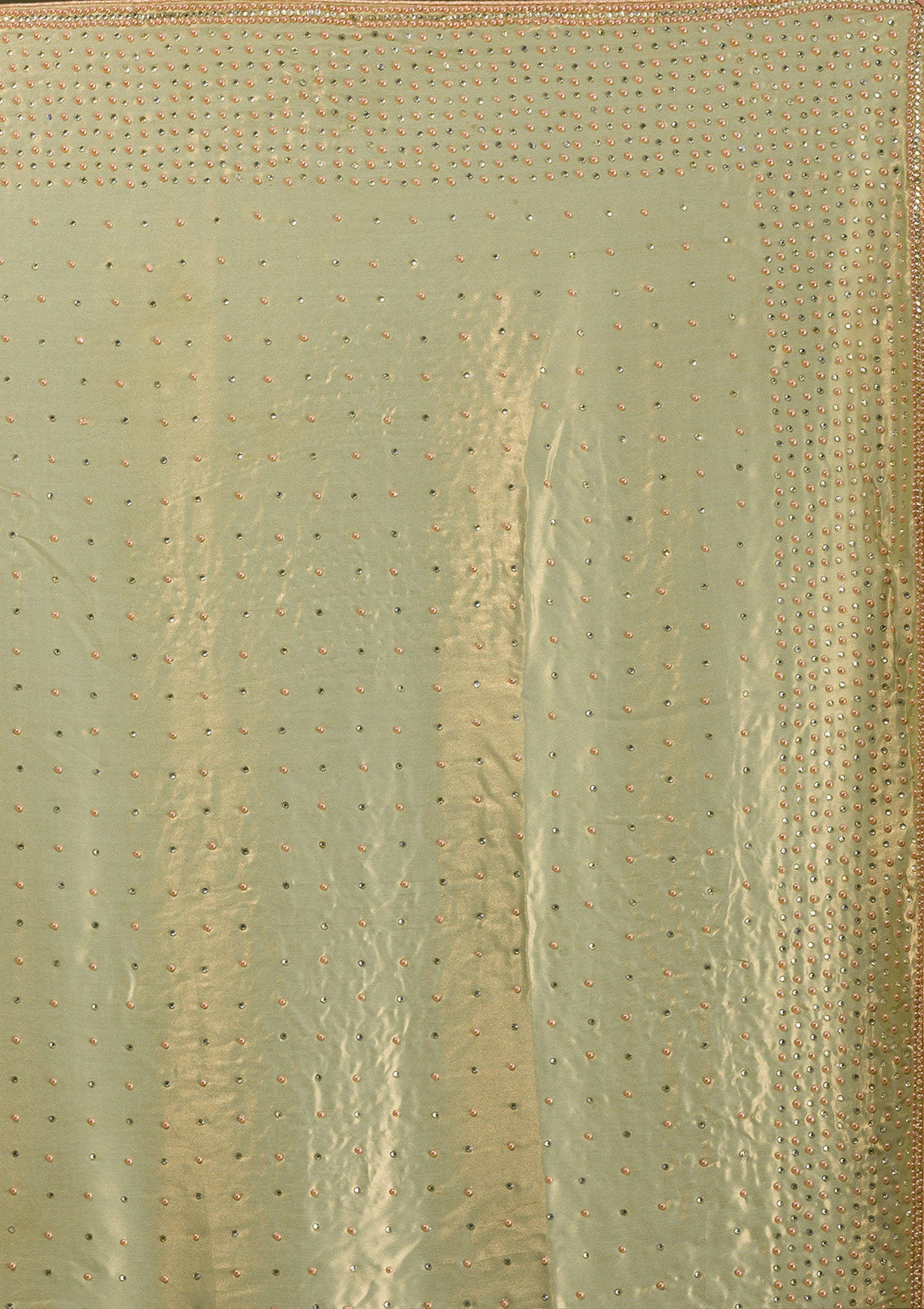 Pista Green Stonework Satin Saree-Koskii