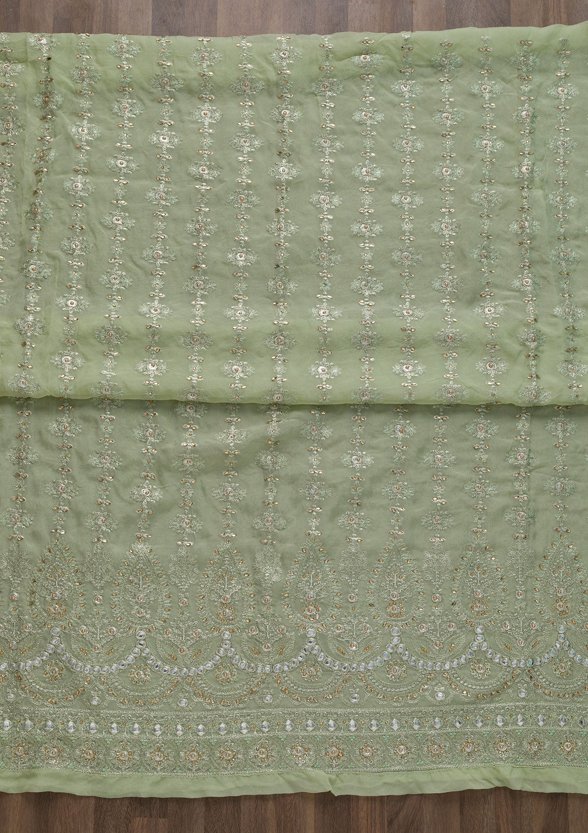 Pista Green Stonework Semi Crepe Unstitched Salwar Suit-Koskii