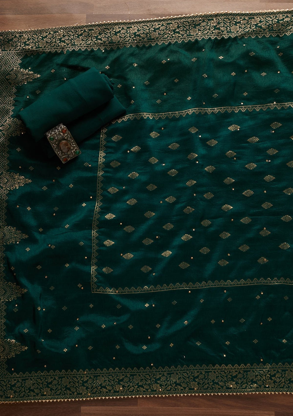 Pista Green Stonework Semi Crepe Designer Unstitched Salwar Suit - Koskii