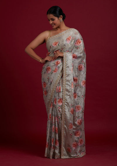 Pista Green Stonework Semi Crepe Designer Saree - Koskii