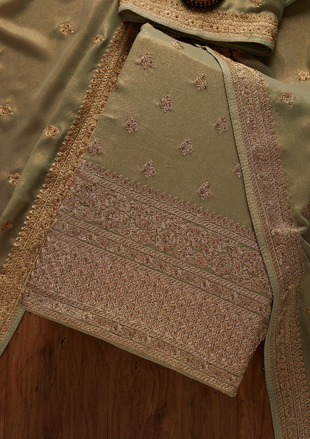 Pista Green Stonework Shimmer Designer Unstitched Salwar Suit - koskii
