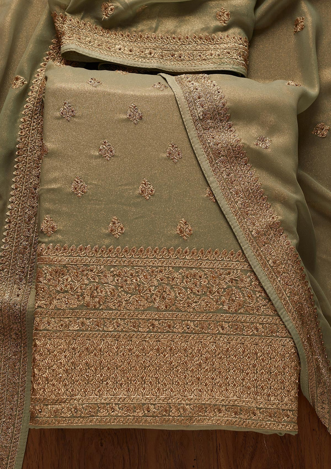 Pista Green Stonework Shimmer Designer Unstitched Salwar Suit - koskii