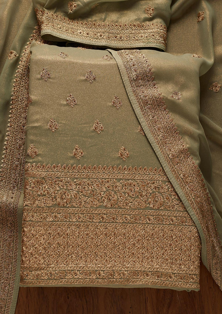 Pista Green Stonework Shimmer Designer Unstitched Salwar Suit - koskii