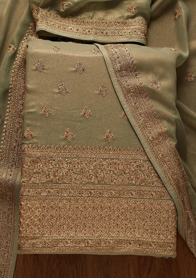 Pista Green Stonework Shimmer Designer Unstitched Salwar Suit - koskii