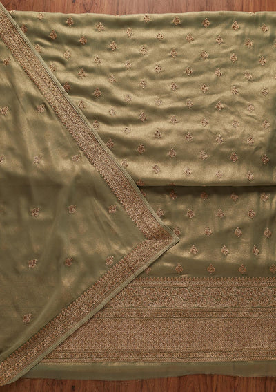 Pista Green Stonework Shimmer Designer Unstitched Salwar Suit - koskii