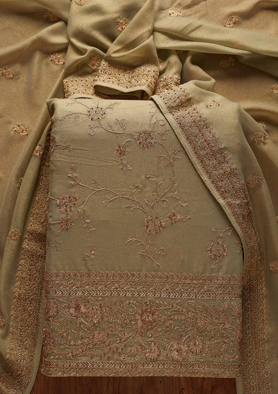 Pista Green Stonework Shimmer Designer Unstitched Salwar Suit - koskii