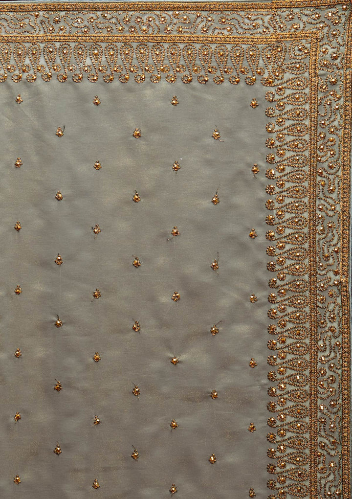 Pista Green Stonework Shimmer Saree - Koskii