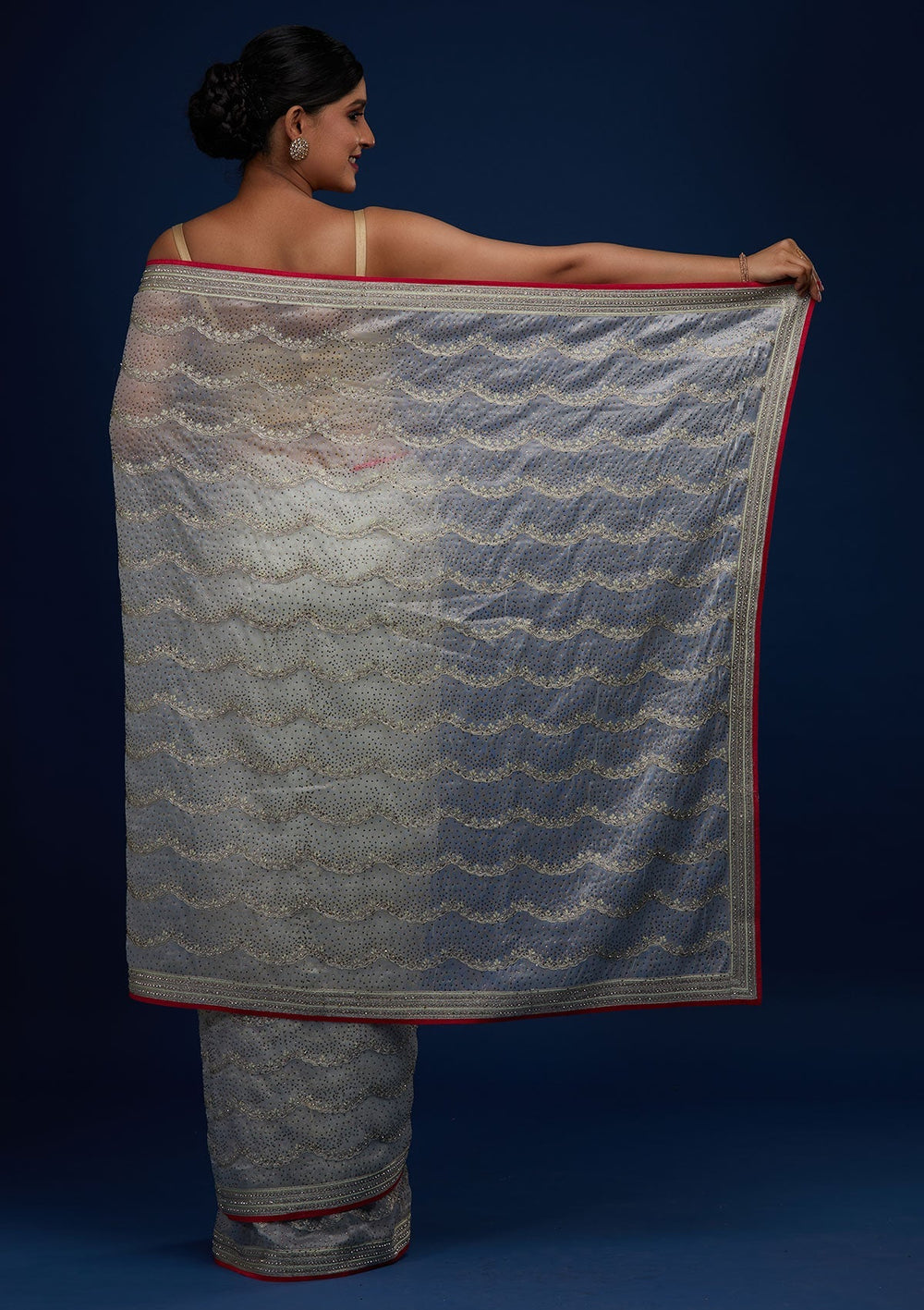 Pista Green Stonework Tissue Designer Saree - Koskii